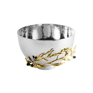 Bol décoratif de mariage en métal doré fait main avec motif floral, moderne, écologique, compatible lave-vaisselle, avec base sur pied - Product Image 5