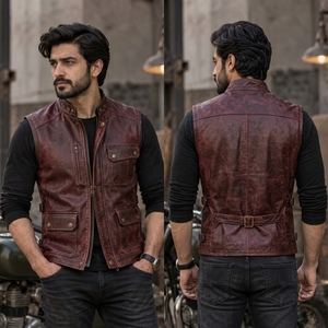 Chaleco de Cuero para Hombre Hecho con Cuero Resistente, Diseño sin Mangas, Ajuste Cómodo, Cierre Frontal Seguro, Bolsillos Funcionales - Product Image 6