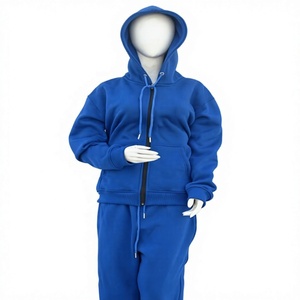 Ensemble de survêtement unisexe bleu roi 2 pièces en molleton de coton surdimensionné, délavage acide, logo personnalisé sur le devant, OEM, marque privée, vente en gros - Product Image 2