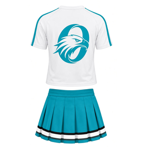 Ensemble uniforme de cheerleading blanc turquoise, chemise à manches courtes, jupe plissée, vêtements de sport d'équipe, entraînement, performance, compétition - Product Image 2