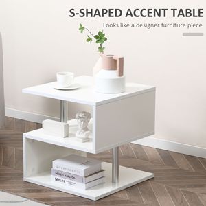 Tavolino da Caffè a 3 Livelli a Forma di S in MDF Bianco con Piano Sollevabile e 2 Pali di Supporto in Acciaio, Tavolino Multilivello per Soggiorno - Product Image 4
