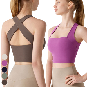 Soutien-gorge de sport respirant en nylon uni pour femme, grande taille, bretelles spaghetti, sans couture, dos croisé, pour gym et yoga - Product Image 3