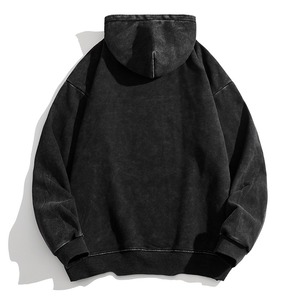 เสื้อฮู้ดดี้แฟชั่นโอเวอร์ไซส์สีเทาควันบุหรี่สไตล์วินเทจสำหรับผู้ชาย ลวดลายพิมพ์หรือปักลาย  แบบย้อมสีเอซิด สำหรับฤดูใบไม้ร่วง - Product Image 2