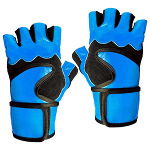 Half <b>Finger</b> Fitness Gloves Blue Genuine Cowhide Leather Adjustable Wrist <b>Strap</b> Gym Weight Lifting Unisex - Product Image 2