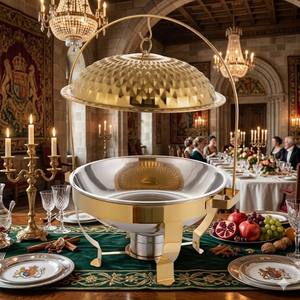 Round Chafer Food Warmer with Lid and Fuel Base Gold Stainless Steel for Restaurant Use At <b>Cheap</b> Price - Product Image 3