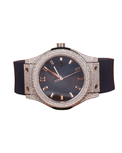 Montre-bracelet entièrement sertie de diamants Moissanite, chiffres en or blanc personnalisés, cadran bleu, montre automatique Hip-hop avec bracelet en caoutchouc - Product Image 1