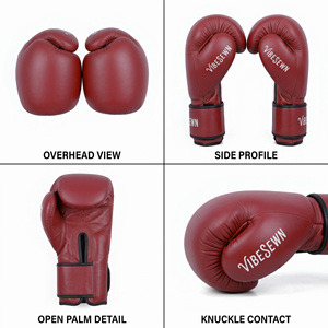 Guantes de Boxeo VIBESEWN de Cuero con Cierre Completo para Entrenamiento, para Adultos, Rojos, MMA, Empaque Personalizado - Product Image 5