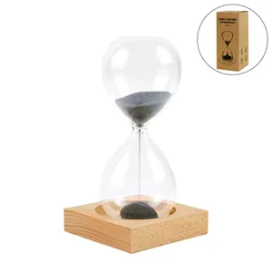 Magnetic Glass Hourglass <b>Sand</b> <b>Timer</b> with Wooden Base Minimalist Design 2 Minutes - Product Image 5