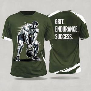 Camiseta Deportiva de Manga Corta para Hombre, Ajustada, de Poliéster, con Estampado por Sublimación, Diseño Grit Endurance Success Fitness - Product Image 1