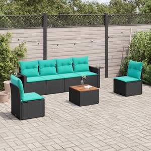 Set Divano da Esterno in Polyrattan Nero a 7 Pezzi con Cuscini - Arredamento Elegante per Patio - Product Image 3