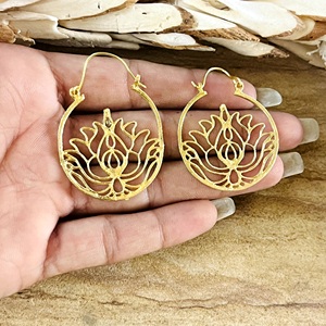Trendy Design Lotus Hoop Earrings Boho Brass Women 18K <b>Silver</b>/Gold Plated Floral <b>Chandeliers</b> Filigree Hoops Party - Product Image 6