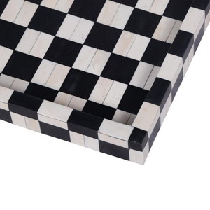 Black & White Bone Inlay Tray – Handmade Decorative Serving Tray for <b>Coffee</b> <b>Table</b>, Boho Modern Home Décor - Product Image 3