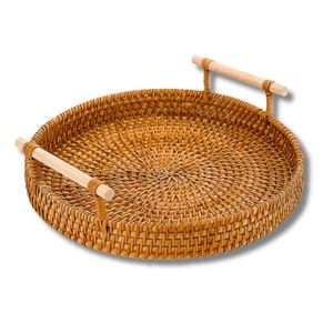 Handwoven RATTAN TRAY FRUIT <b>STORAGE</b> <b>BASKET</b> with Handles Gift, Custom Size <b>Wicker</b> Serving Tray Vietnam - Product Image 1