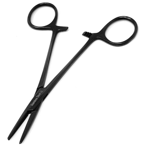 Pince de pêche tactique noire mate en acier inoxydable à mâchoires droites, pinces hémostatiques verrouillables, outils de retrait d'hameçons, équipement de pêche - Product Image 1