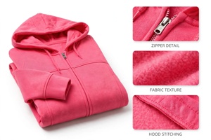 DEMAND INDUSTRIES Women's Pink Full Sleeve Hooded <b>Zip</b>-<b>Up</b> Sweatshirt Solid Color Knitted Cotton Breathable Eco-Friendly Casual - Product Image 4