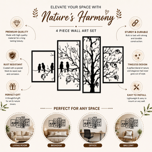 Juego de Arte Metálico de Pared Premium de 4 Piezas con Diseño de Aves y Ramas de Árboles, Armonía Natural |   Decoración Moderna para Colgar en la Pared del Salón - Product Image 3