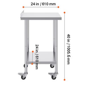 Banco da Lavoro Commerciale in Acciaio Inox 24 X 24 X 40 Pollici, Tavolo Resistente per Preparazione Alimenti con Ruote per Lavori in Metallo - Product Image 5