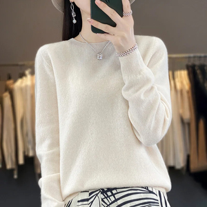 Pull en coton 100% pour femme, col rond, tricoté, décontracté, épais, à manches longues, chaud, avec logo sur le devant - Product Image 3