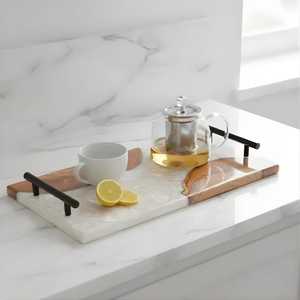 <b>Rustic</b> Farmhouse Epoxy Resin & Acacia Wood Decorative Serving Tray with Luxury Metal Handles for Breakfast, Drinks & Home Decor - Product Image 2