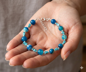 Blue Lace Agate & Turquoise <b>Bracelet</b> in 925 Sterling Silver | Natural Gemstone <b>Beaded</b> <b>Bracelet</b> | Handmade Boho Jewelry for Women - Product Image 2