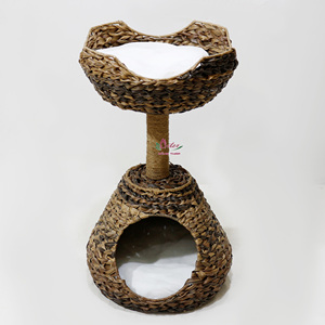 คอนโดแมวทรงหอคอยลายดอกไฮยาซินธ์ ดีไซน์ใหม่ - บ้านแมว 2 ชั้น ทอมือ พร้อมเสาข่วน - Product Image 1