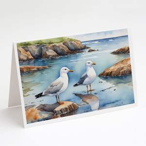Whimsical Gulls Scavenging A7 Size 5x7 Blank <b>Note</b> <b>Cards</b> Pack of 8 with Envelopes for <b>Greeting</b> or Personal Use - Product Image 1