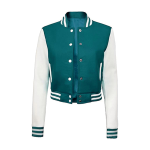 New Latest Style Waterproof OEM Service Design Wholesale Latest Long Sleeve Cropped <b>Varsity</b> <b>Jacket</b> Women <b>Plain</b> Blank Embroidered - Product Image 1