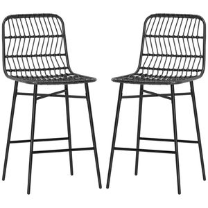 Black Rattan Bar <b>Stool</b> <b>Dining</b> Chair with Two Bars Set of Two - Product Image 5