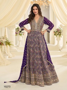 Traje Anarkali de Georgette Real para Mujer, con Lentejuelas, Largo hasta el Suelo, Estilo Moderno, para Bodas y Eventos - Product Image 4