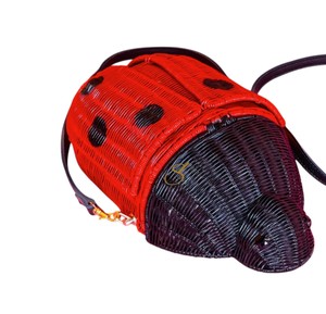 Sac à bandoulière en rotin tressé à la main en forme de coccinelle, sac de rangement créatif en forme d'insecte, nouveauté, sac à bandoulière rouge tressé pour femme - Product Image 3