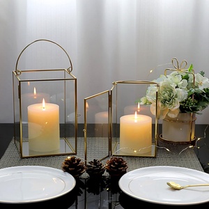 Square Glass Lantern with Handle Wholesale <b>Bulk</b> MOQ Gold Metal <b>Candle</b> Holder for Home Wedding Decor - Product Image 3