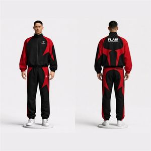 Heavyweight 400gsm Tracksuit Men Cyberpunk Streetwear <b>Star</b> Paneled Contrast Fleece Zip Up <b>Jacket</b> and Jogger Two Piece Set - Product Image 6