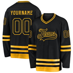 Camiseta de hockey personalizada, uniforme de equipo negro y amarillo, nombre y número personalizados, ropa deportiva sublimada - Product Image 1