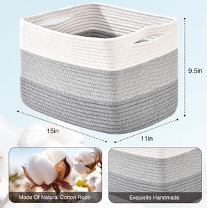 Cestas de Almacenamiento para Organizar Estantes, Contenedores de Cuerda de Algodón Tejida para la Organización de la Habitación del Bebé, Organizador de Libros, Juguetes y Toallas - Product Image 3