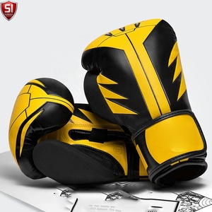 Gants de boxe SUMROOS SI en cuir noir et jaune avec sangle de poignet réglable, équipement d'entraînement durable, conception à lacets, ensembles de boxe - Product Image 4