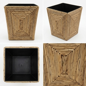Natural Banana Bark Trash Bin <b>Square</b> Waste <b>Basket</b> Inner Liner Concentric Weave Paper Rubbish Can Setup Decor Pure Art Room Desig - Product Image 2