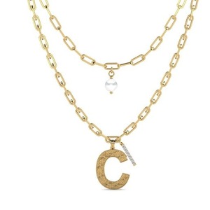 Colgante de Plata 925 con Letra C y Moissanita, con Dije de Perla de Imitación, Collar Clásico Unisex de Moda, Regalo - Product Image 1