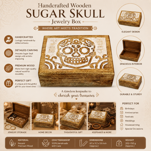 Decorative Wooden Sugar <b>Skull</b> Storage Box | Handcrafted Carved Jewelry Keepsake Box with Lid for Home Decor Birthday Gift Box - Product Image 5
