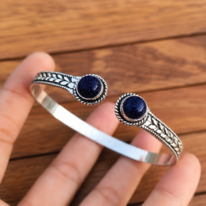 Artisan Blue Sandstone Open Bangle Gold & <b>Silver</b> Plated Unisex Bohemian Jewelry Bulk Supply - Product Image 5