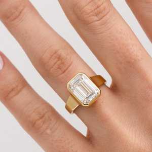 3ct Emerald Cut Lab Grown Diamond Engagement <b>Ring</b> 14k 18k Solid <b>Gold</b> Bezel <b>Set</b> Solitaire Wedding <b>Ring</b> Anniversary Band F VS CVD - Product Image 2