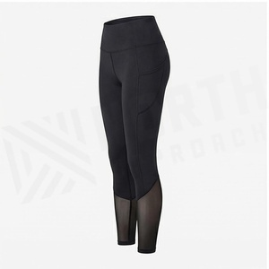 Leggings de yoga noirs taille haute avec empiècements en mesh, longueur cheville, sans coutures, extensibles dans quatre directions, vêtements de sport pour femmes - Product Image 3