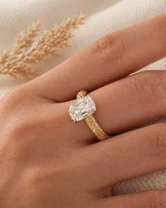 Bague de fiançailles solitaire vintage en or massif 10K 14K 18K avec diamant de laboratoire taille cushion allongée 2 carats, bijoux fins IGI - Product Image 5