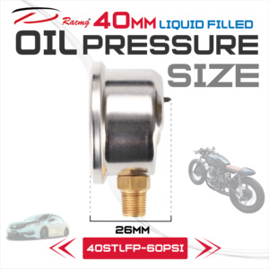 เกจวัดความดันน้ำมันแบบเติมของเหลว New D Racing ขนาด 40 มม. 1 1/2 นิ้ว ตัวเรือนสแตนเลส สำหรับมอเตอร์ไซค์/รถจักรยานยนต์/รถยนต์ 0-60 Psi เกลียว 1/8 NPT - Product Image 4