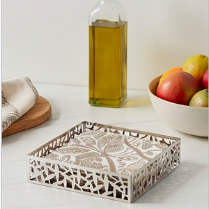 Caja de pañuelos metálica moderna con diseño de hojas, organizador perfecto para el hogar, organizador de vajilla y para uso en la oficina. - Product Image 5