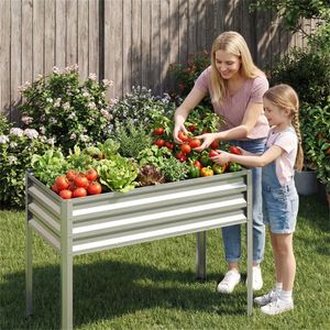 Jardinera Elevada Ergonómica de 44 Pulgadas, Jardinera de Metal Plateado de 32 Pulgadas con Orificios de Drenaje para Macetas y Jardineras - Product Image 3