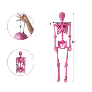 Squelette d'Halloween rose intégré de 5,5 pieds, ambiance ludique et effrayante pour fêtes/jardins, aucun assemblage nécessaire avec corde de suspension - Product Image 4