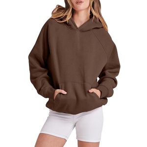Sudadera con Capucha Extra Grande para Mujer, Forro Suave, Color Sólido, Felpa, Manga Larga, Otoño, Transpirable, Algodón, con Bolsillos - Product Image 4