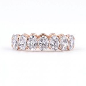 14K Solid Gold 1.75 TCW Oval Lab Grown Diamond CVD Diamond Wedding Eternity Band Seven Stone Band for Her <b>Matching</b> Wedding Band - Product Image 3