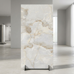 Large Format Claudia Onyx <b>White</b> High <b>Gloss</b> Porcelain Sintered Stone Slabs 1600x3200mm 12mm for Luxury <b>Dining</b> & Bedroom Interiors - Product Image 2