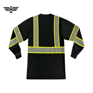 Camisa de Trabajo de Alta Visibilidad para Hombre, Negra, Manga Larga, Reflectante, Antibacteriana, con Serigrafía, Material de Algodón - Product Image 4